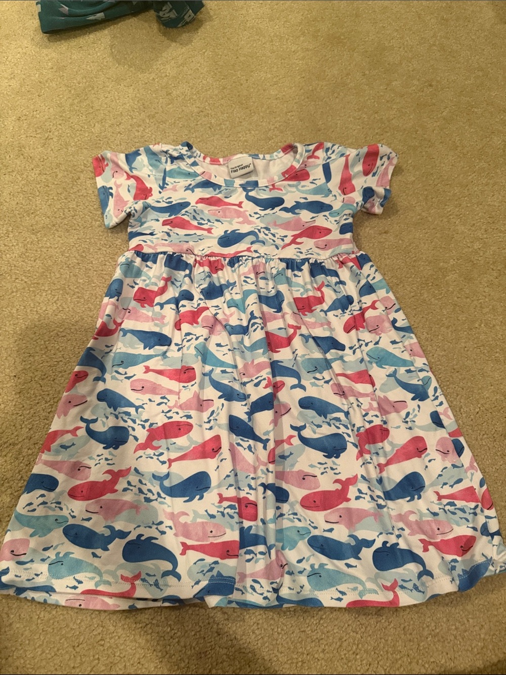 Flap happy pink and blue whale dress
